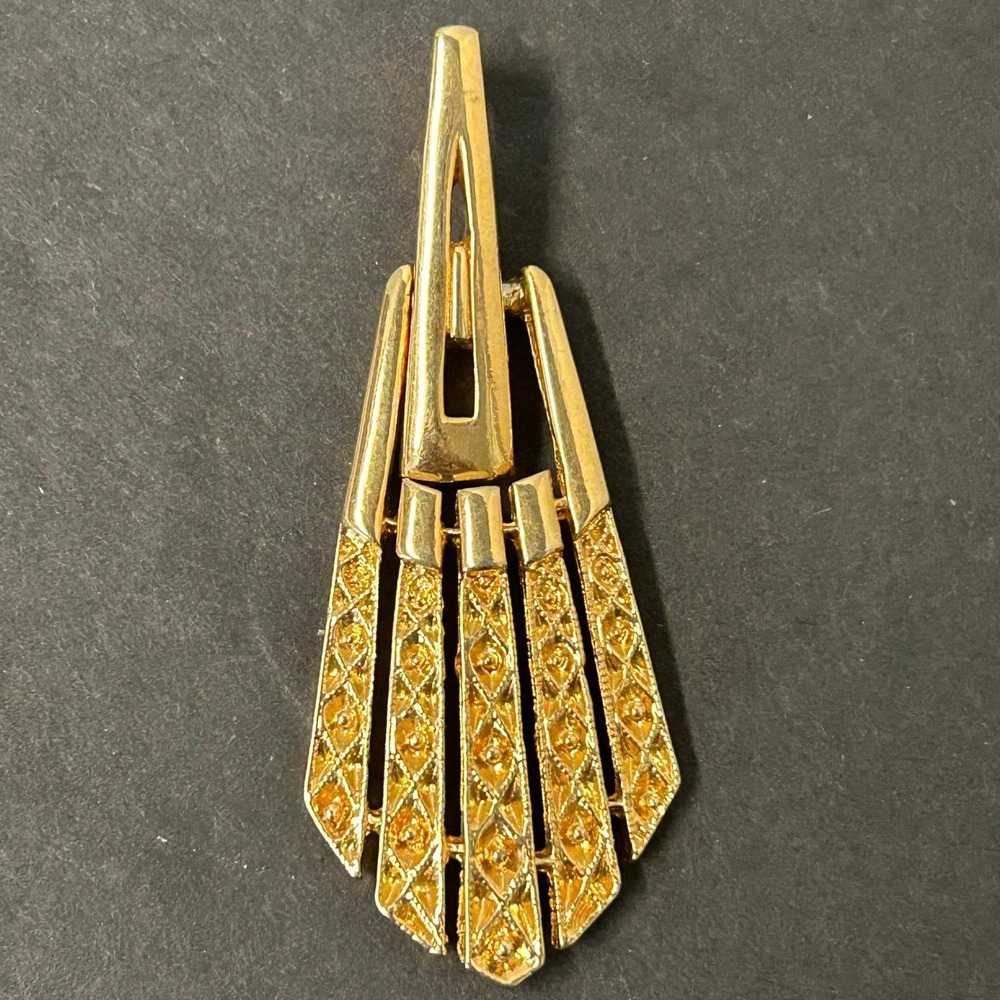 Sarah Coventry Pendant Gold Art Deco Geometric Fringe Vintage